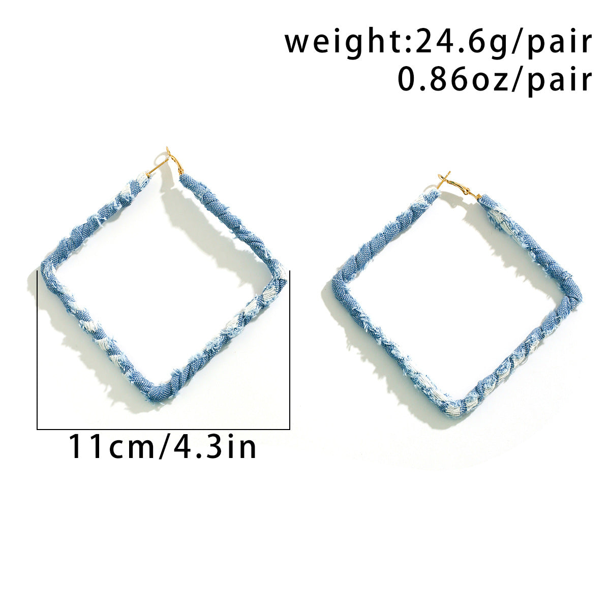Small niche design, sweet cool geometric  Denim ring earrings, French temperament, simple denim earrings