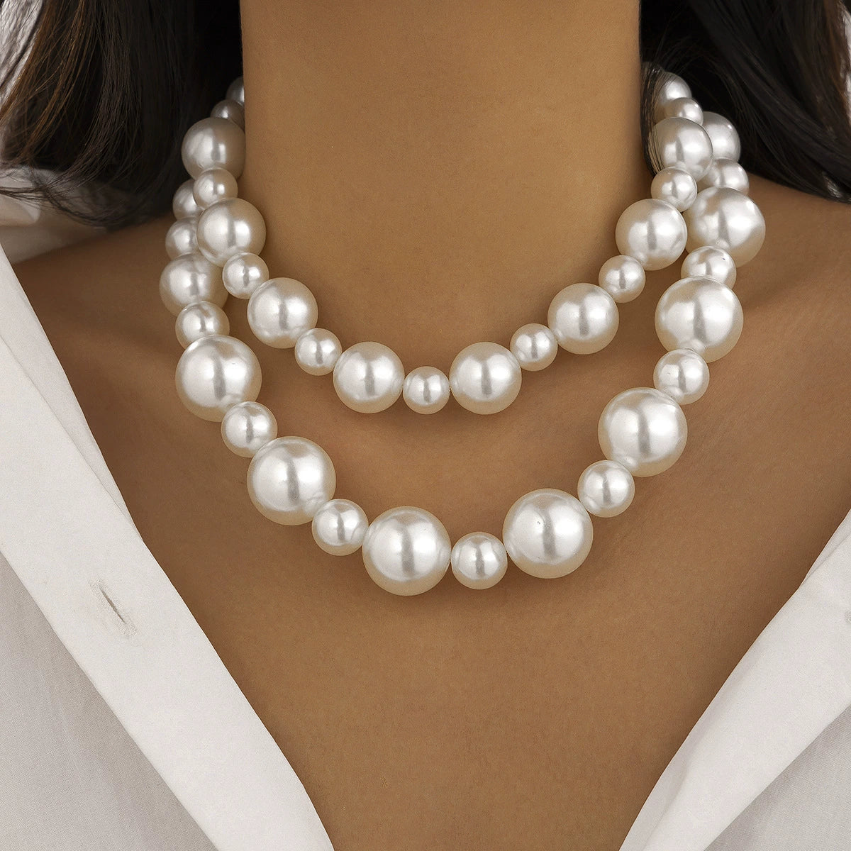 Exaggerated pearl temperament choker versatile collarbone chain multi-layer bead necklace for women