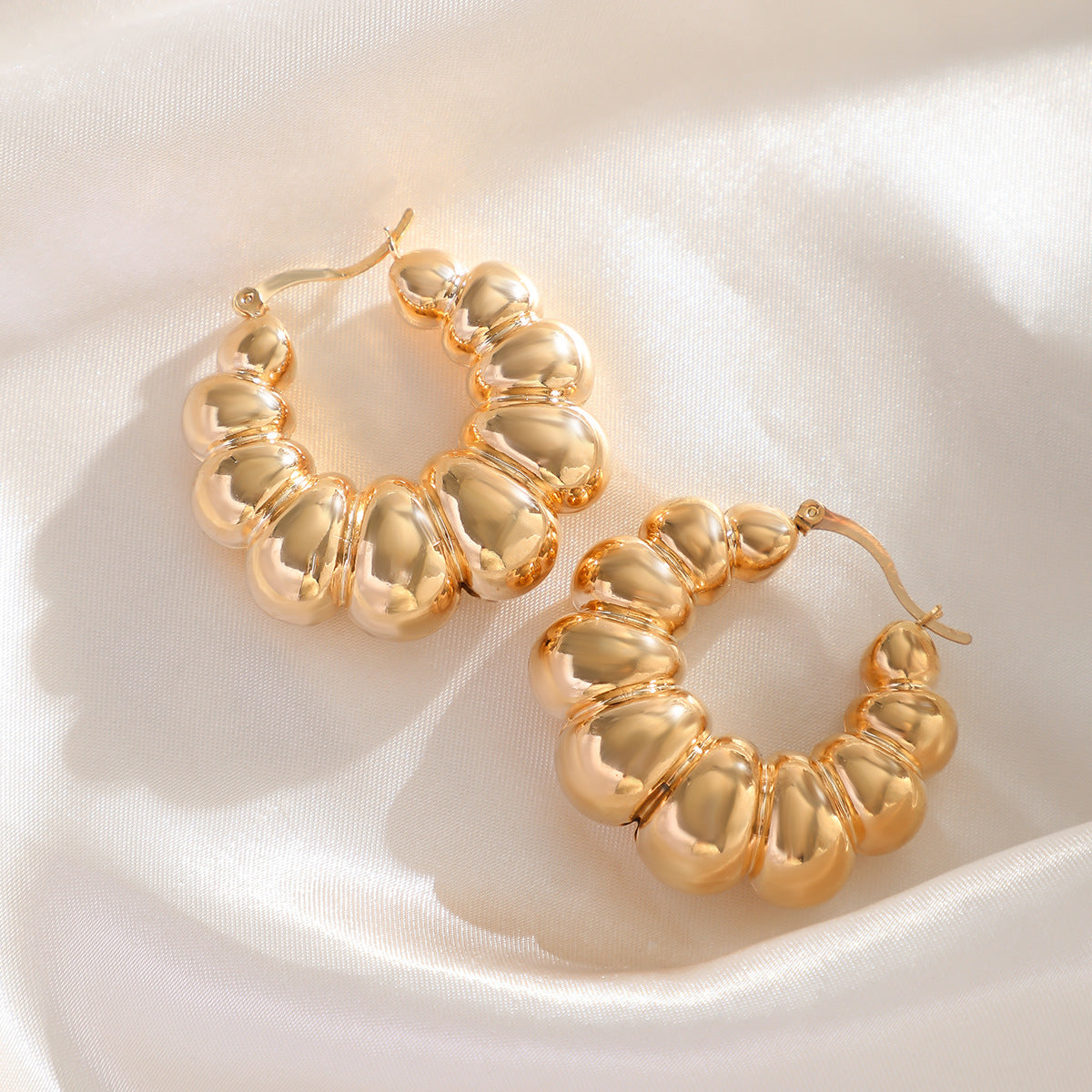 Exaggerated French round metal earrings with simple irregular texture earrings, niche
