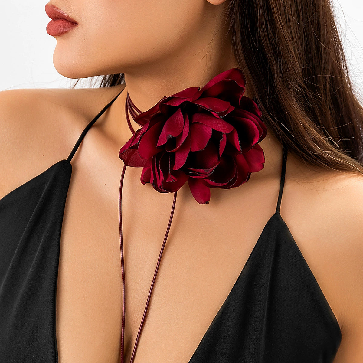 Retro Pulling Choker Fabric Flower Collar Simple Wax Thread Ribbon Tassel Necklace (Style 5708)