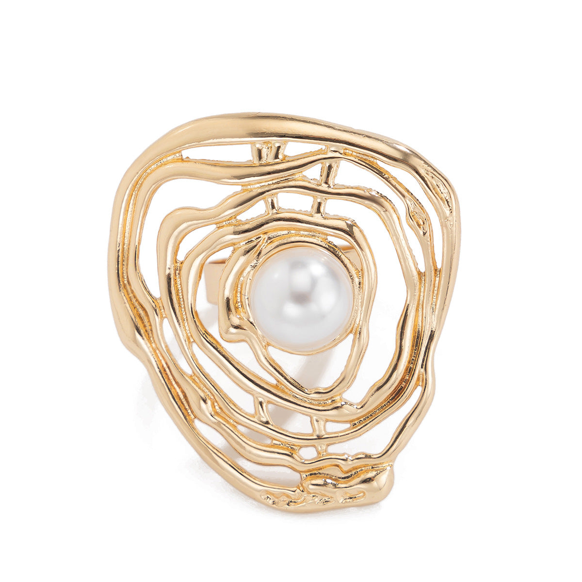 Irregular hollow winding imitation pearl ring ins style niche alloy open ring Product Category: Ring（0762）