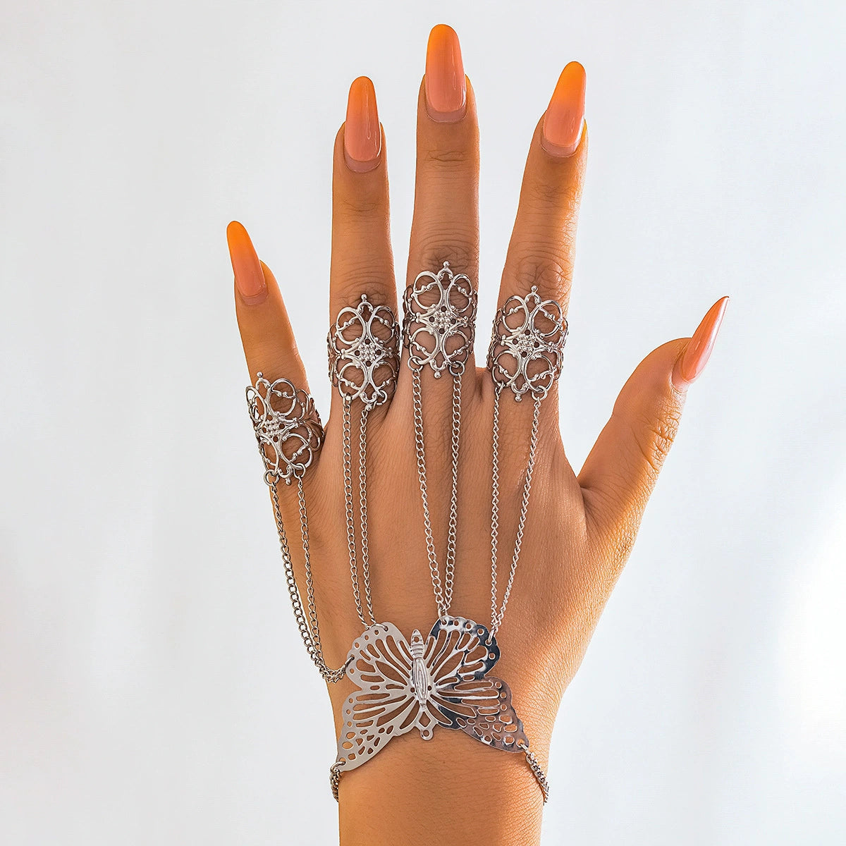 Halloween Gothic style ghost finger bracelet punk tapered nail chain ring bracelet