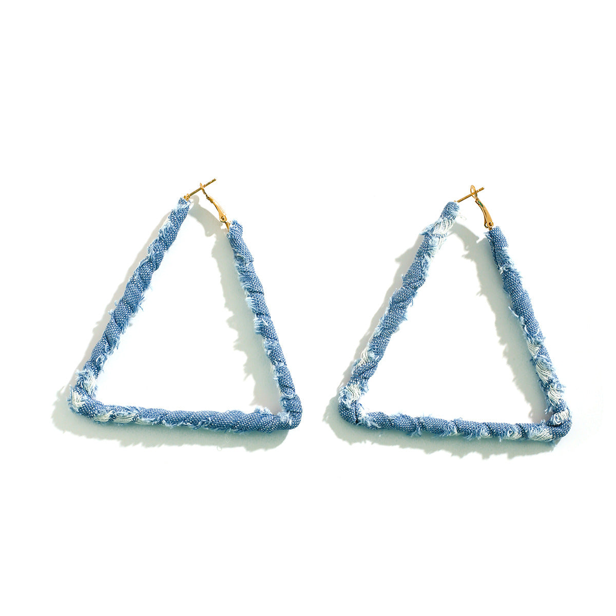 Small niche design, sweet cool denin geometric ring earrings, French temperament, simple denim earrings