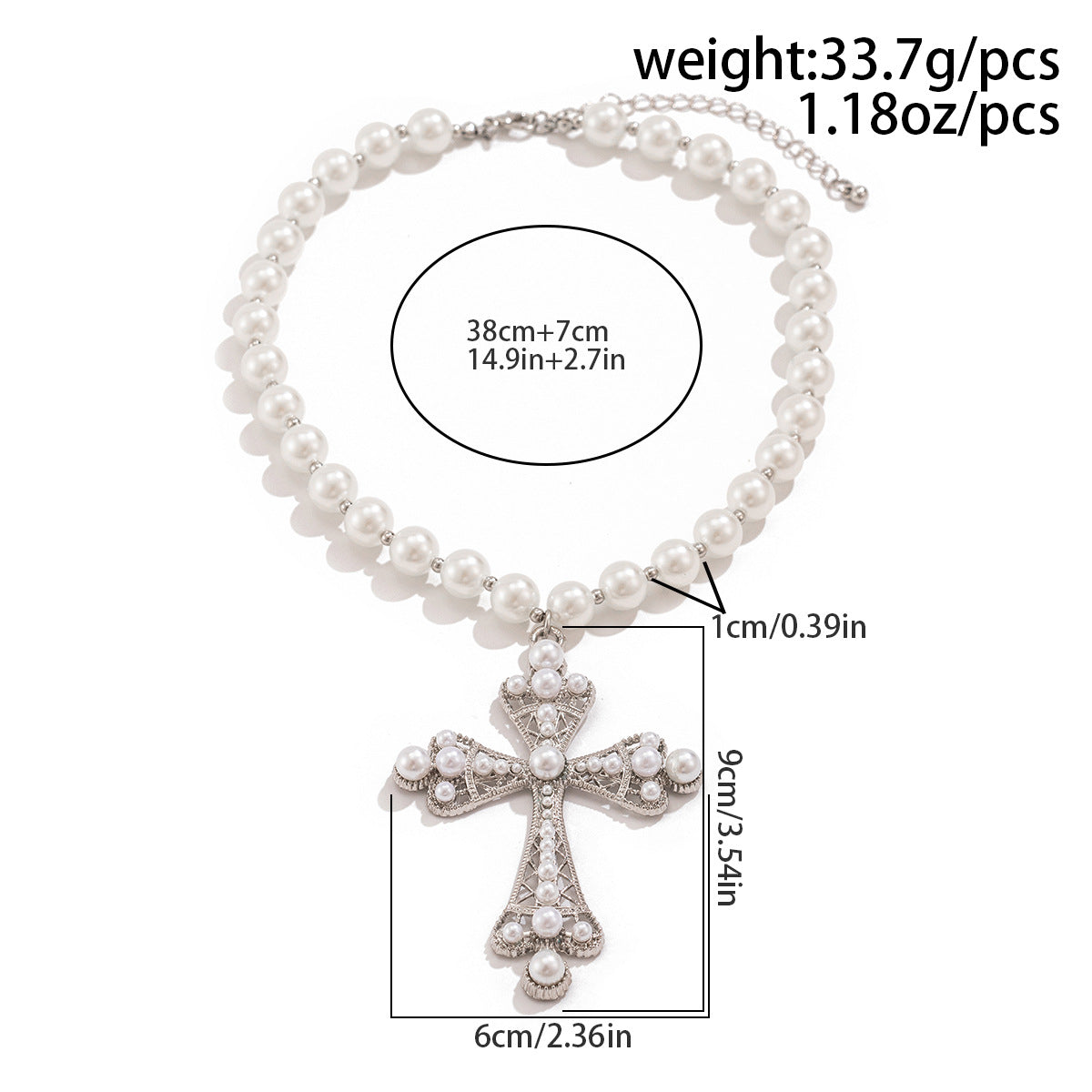 Fashionable multi-layer imitation pearl cross collar ins geometric alloy collarbone chain