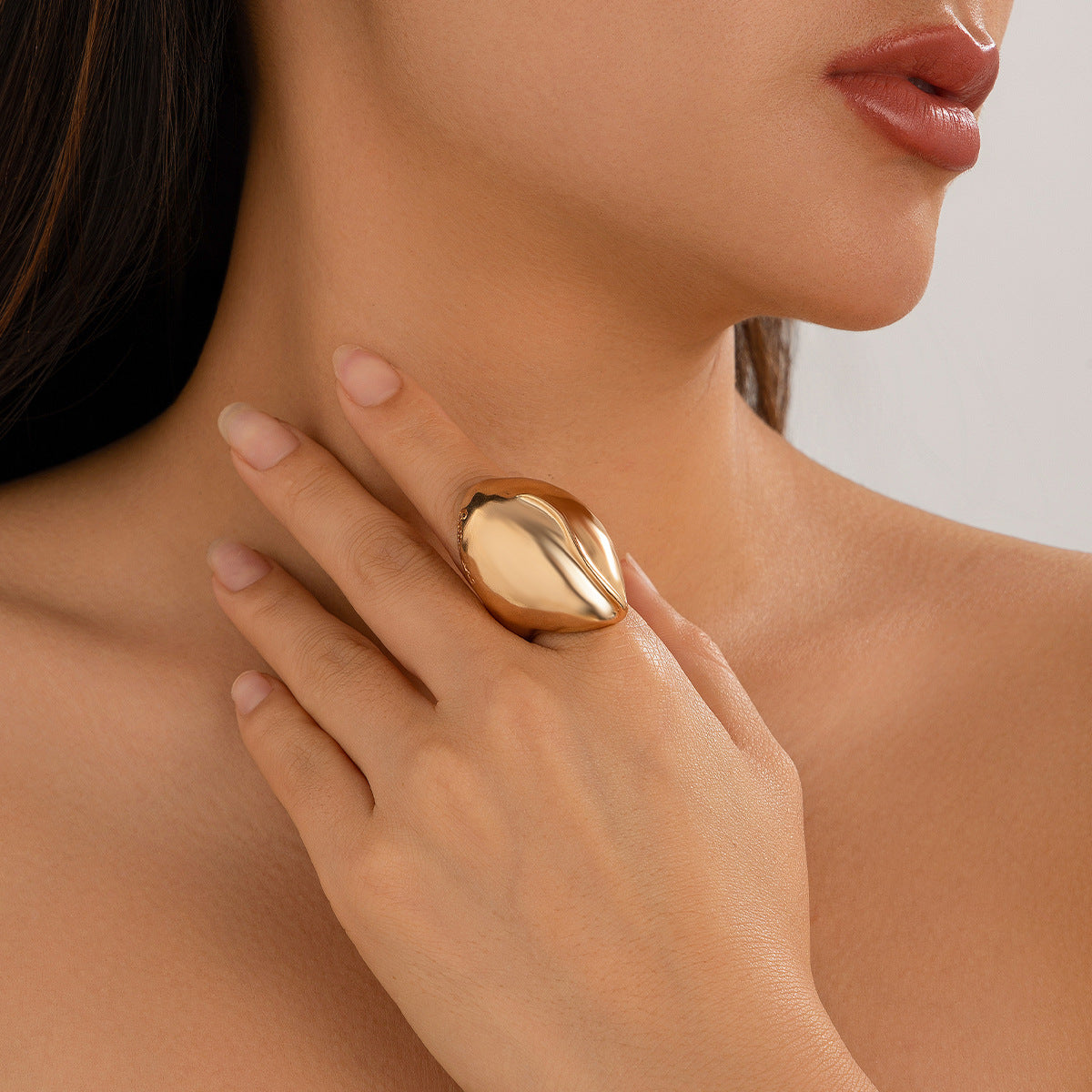 Irregular Water Drop Open Ring Fashion Texture Flower Pearl Ring