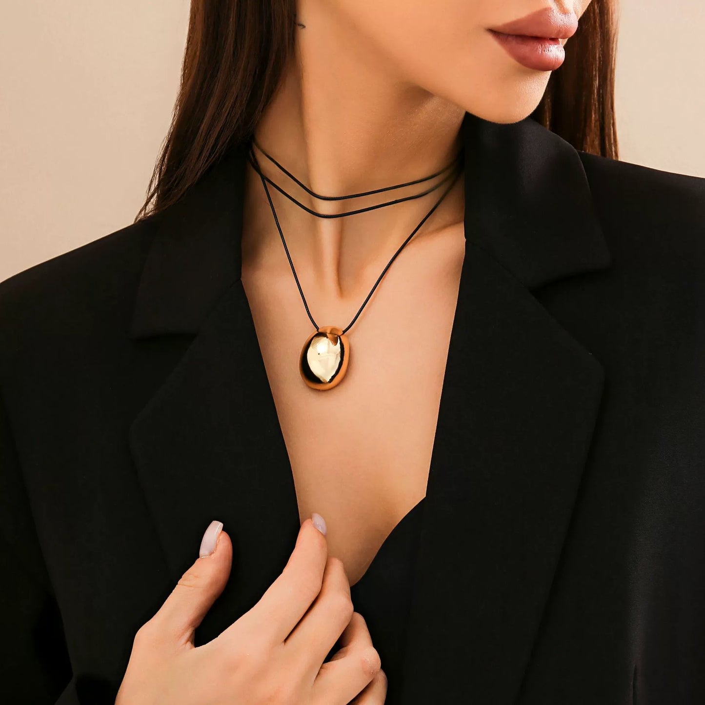 Exaggerated Geometry Egg Noodles Choker Women's Versatile Pulling Wax Thread Necklace Sweet Cool Design Collar Jewelry