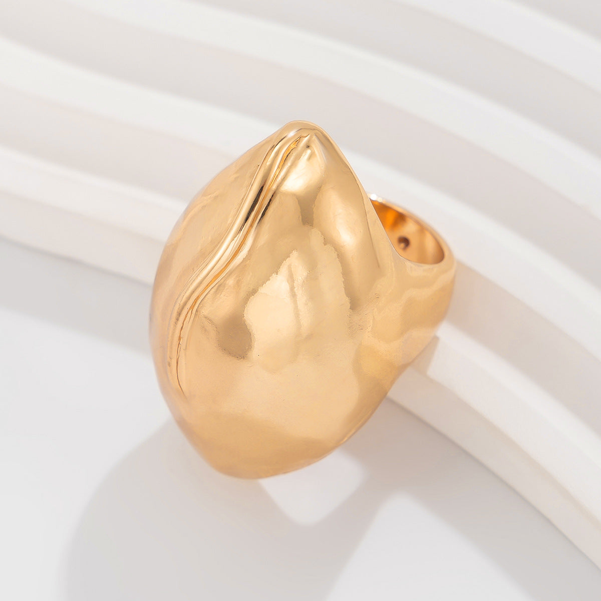 Irregular Water Drop Open Ring Fashion Texture Flower Pearl Ring