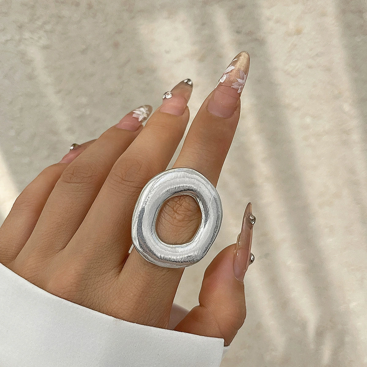Irregular Water Drop Open Ring Fashion Texture Flower Pearl Ring