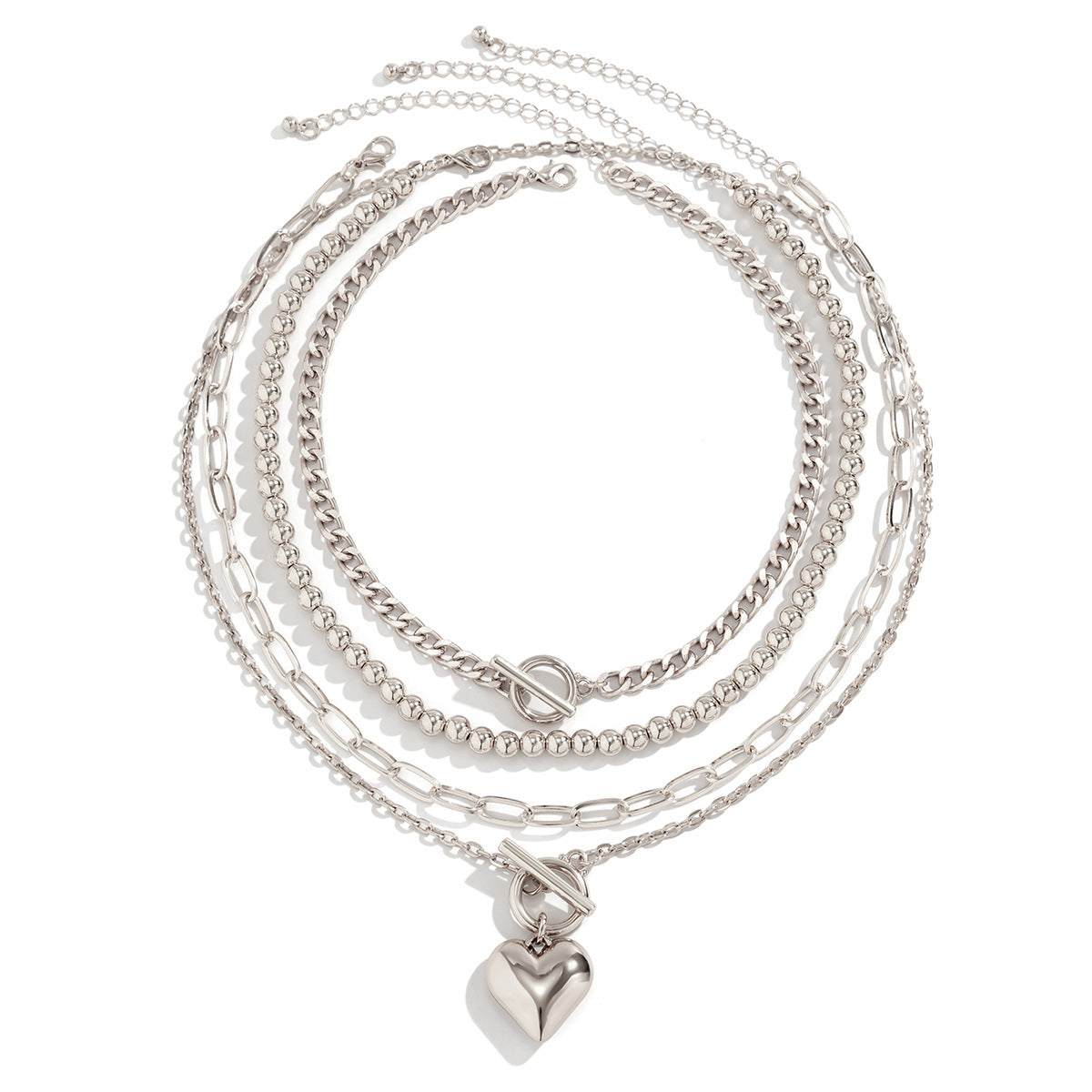 Hip hop minimalist bead set necklace women's versatile geometric OT buckle short multilayer necklace accessory